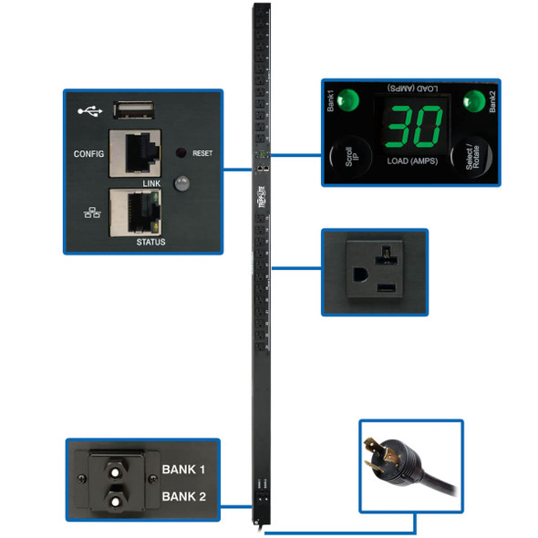 Tripp Lite PDUMNV30LX PDU Monitored 2.9kW 120V 24 5-15/20R 30A LX Platform 0URM TAA