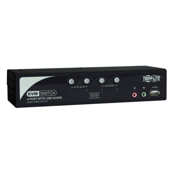 Tripp Lite B006-VUA4-K-R 4-Port KVM Switch w Audio, 2-Port USB2.0 Hub, Included Cables