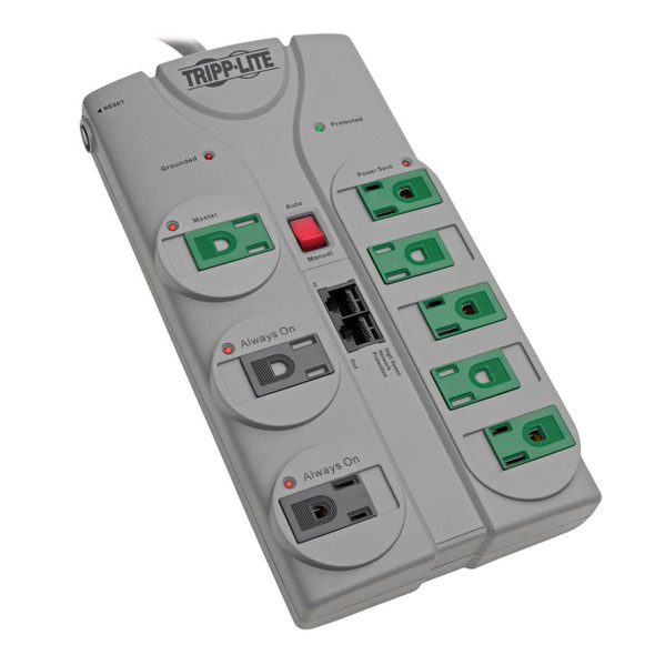 Tripp Lite TLP808NETG Eco Surge Protector Green 120V 8 Outlet RJ45 8ft Cord 2160 Joule