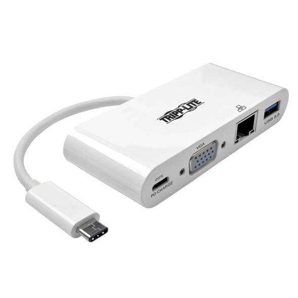 Tripp Lite U444-06N-VGU-C USB-C to VGA Adapter w/ USB A Hub, USB-C PD Charging & GBE Port