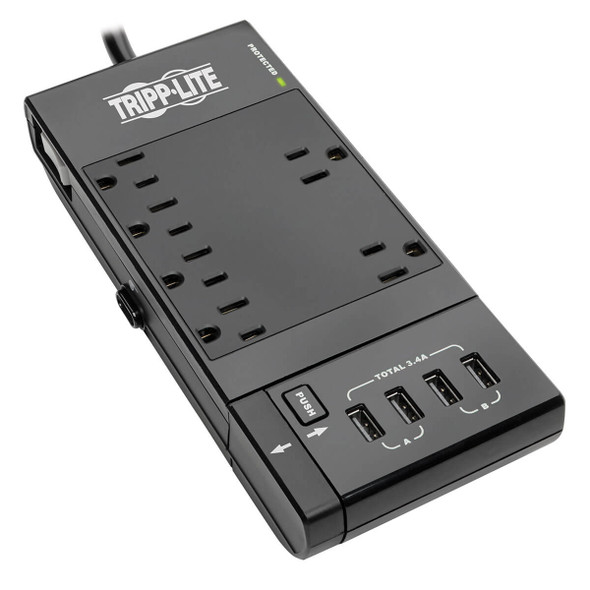Tripp Lite TLP66USBR Surge Protector Power Strip 6-Outlet w/4 USB Charging/Sync Ports