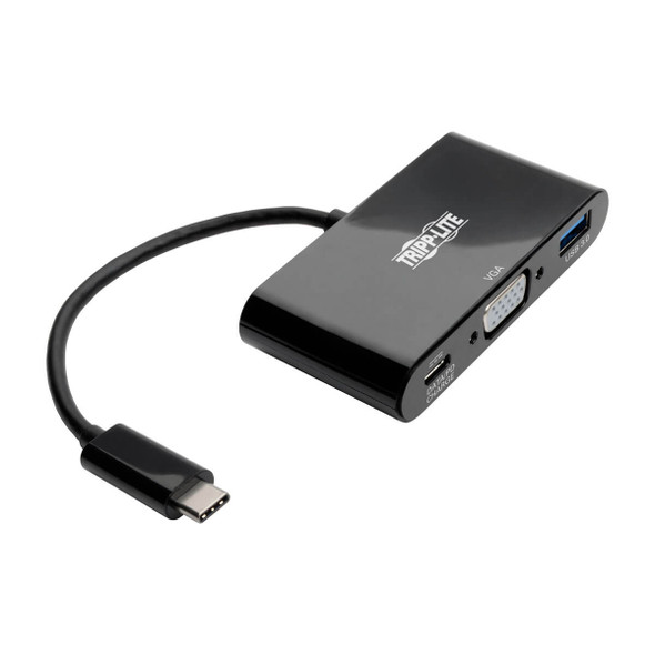Tripp Lite U444-06N-VUB-C USB C to VGA Multiport Adapter w/USB Hub PD Charging 1080p Black