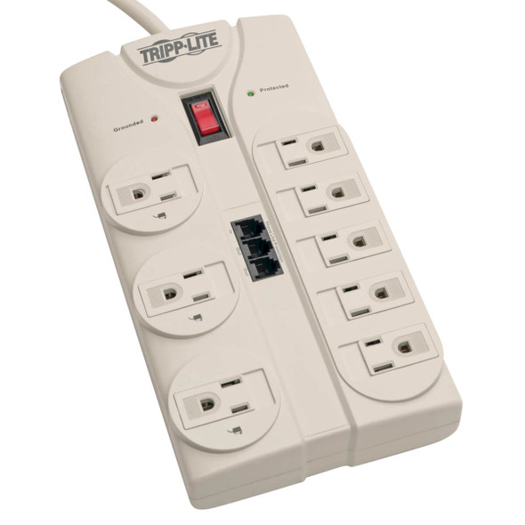 Tripp Lite TLP808TEL Surge Protector 120V 5-15R 8 Outlet RJ11 8ft Cord 2160 Joule