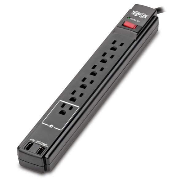 Tripp Lite TLP606USBB Surge Protector Power Strip 6 Outlet 2 USB Ports 6 ft Crd Black