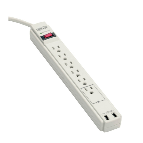 Tripp Lite TLP606USB Surge Protector Strip 120V USB 6 Outlet 6ft Cord 990 Joule