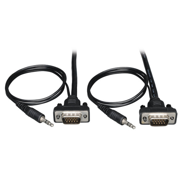 Tripp Lite P504-003-SM 3ft SVGA VGA Compact RGB Coax Mntr Cable HD15 M/M 3.5mm M/M 3'