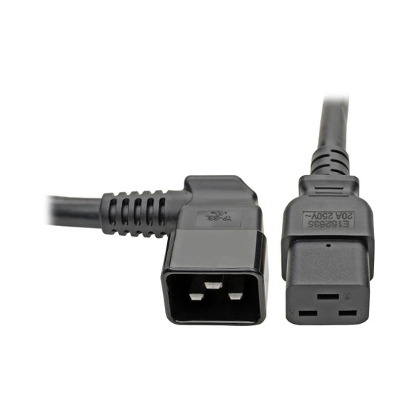 Tripp Lite P036-002-20RA 2ft Hvy Dty Power Cord 12AWG 20A 100-250V C19 to C20 RT Angle 2'