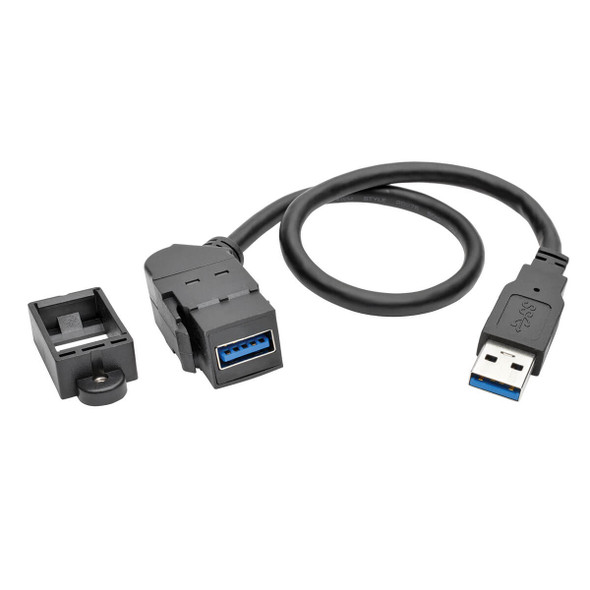 Tripp Lite U324-001-KPA-BK USB 3.0 Keystone Panel Mount Coupler Extension Cable Angled 1'