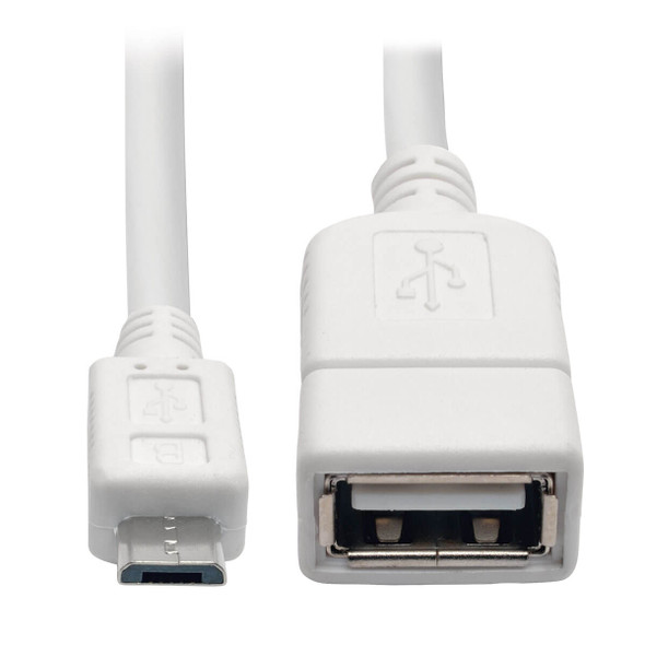 Tripp Lite U052-06N-WH 6" Micro USB-B to USB OTG Host Adapter Cable On the Go White M/F