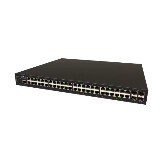 Luxul SW-510-48P-F 48 PoE+ Port Gb Switch Front w 4 SFP