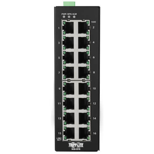 Tripp Lite NGI-S16 16-Port Lite Managed Industrial Gigabit Ethernet Switch - DIN Mount
