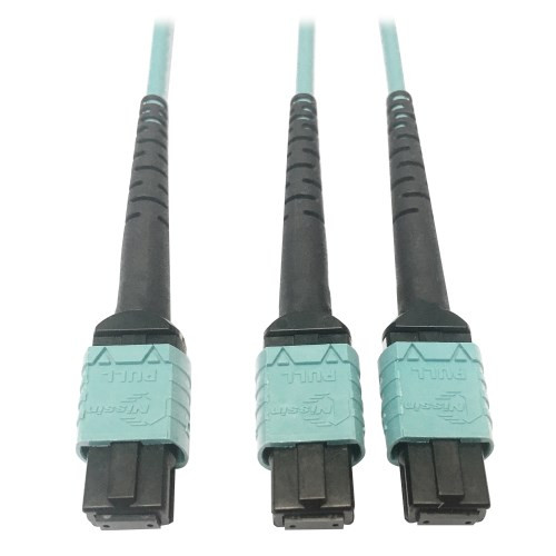 Tripp Lite N846D-03M-24BAQ 400G Multimode 50/125 OM4 Plenum Fiber Optic Cable, Aqua, 3 m