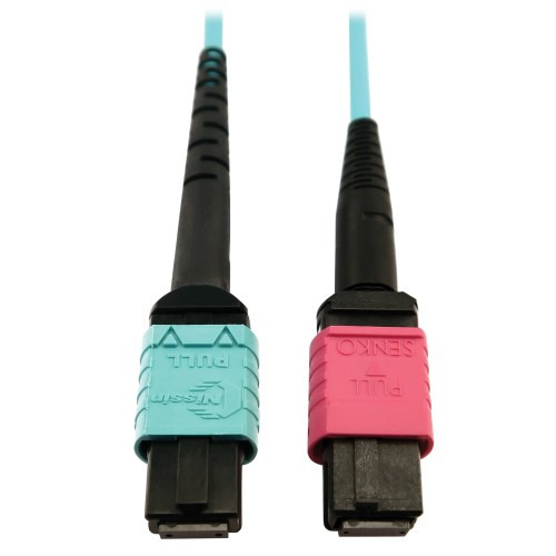 Tripp Lite N846D-05M-24DAQ 400G Multimode 50/125 OM4 Plenum Fiber Optic Cable, Aqua, 5 m