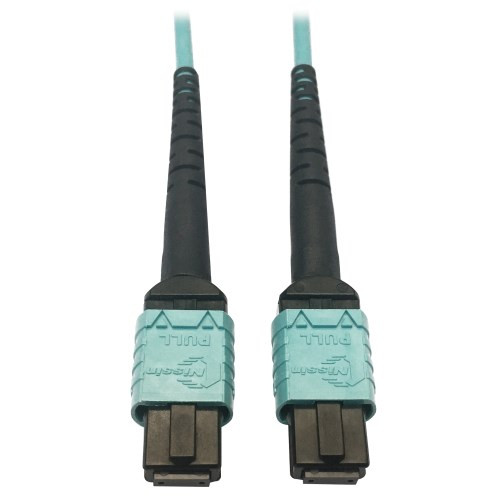 Tripp Lite N846D-01M-24AAQ 400G Multimode 50/125 OM4 Plenum-Rated Fiber Optic Cable, Aqua, 1 m