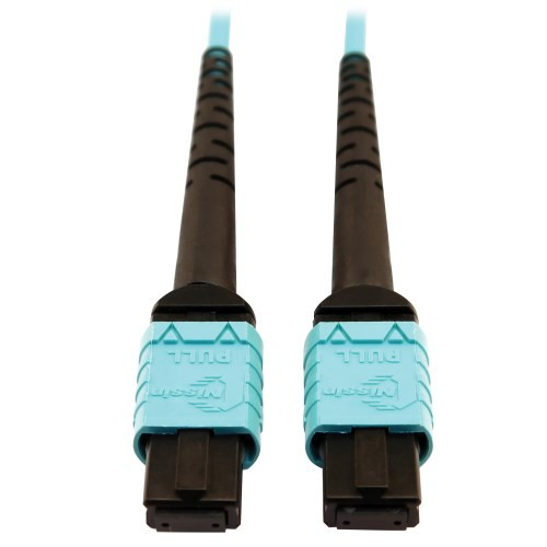 Tripp Lite N846D-10M-24AAQ 400G Multimode 50/125 OM4 Plenum-Rated Fiber Optic Cable, Aqua, 10 m