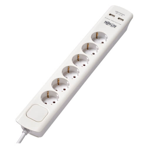 Tripp Lite TLP6G18USB 6-Outlet Surge Protector with USB Charging - German Type F Schuko Outlets