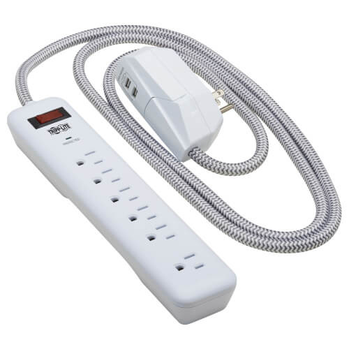 Tripp Lite TLP616USB 7-Outlet Surge Protector - 6 on strip/1 in detachable plug, 2 USB Ports (2.4A Shared)