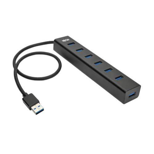 Tripp Lite U360-007-AL-INT 7-Port USB-A Mini Hub - USB 3.2 Gen 1, International Plug Adapters, Aluminum Housing