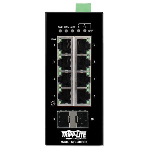 Tripp Lite NGI-M08C2 8-Port Managed Industrial Gigabit Ethernet Switch, DIN Mount