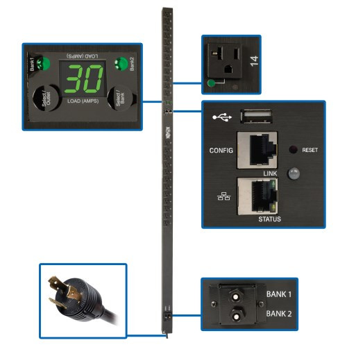 Tripp Lite PDUNVR30LX Single-Phase Monitored Per-Outlet PDU L5-30P Input, 0U, TAA