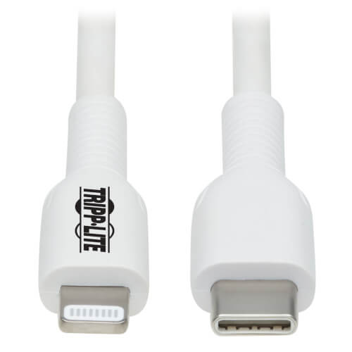 Tripp Lite M102AB-02M-WH USB-C to Lightning Sync/Charge Antibacterial Cable (M/M), White, 2 m (6.6 ft.)