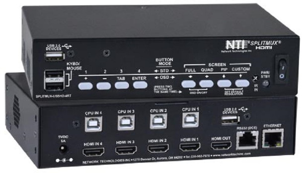 NTI splitmux-usbhd-4rt-r HDMI Quad Screen Multiviewer with Built-In KVM Switch, 1RU Rackmount