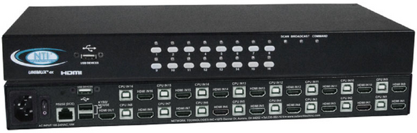 NTI unimux-hd4k-16 4K HDMI USB KVM Switch, 16-port