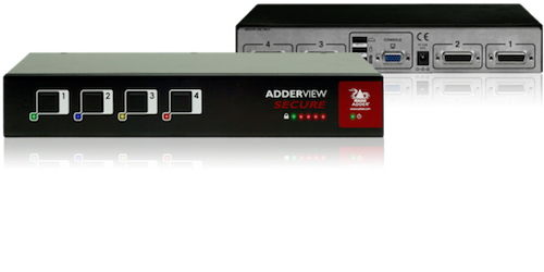 Adder AVSC1104-US Secure KVM Switch with USB, VGA and Card Reader 4 Port EAL4+ & Tempest qualified design.