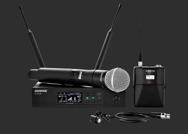 Shure QLXD124/85-J50A QLX-D Series Single-Channel Digital Wireless Microphone System with WL185 Lavalier and SM58 Handheld ComboJ50A (572-608 MHz + 614-616 MHz)