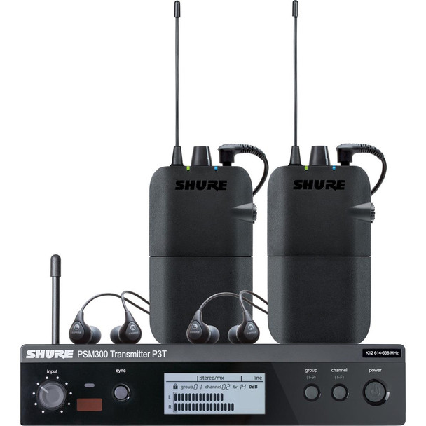 Shure P3TR112TW-J13 Shure PSM 300 Twin Pack Wireless In-Ear Monitor Kit, J13: 566-590MHz, Black