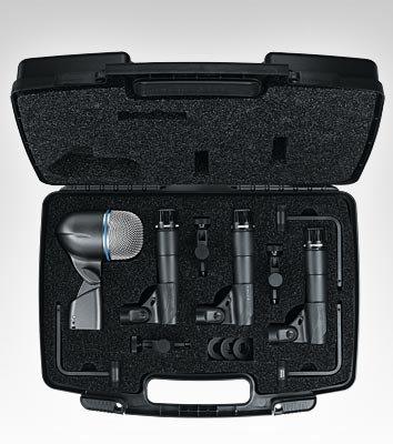 Shure DMK57-52 Drum Microphone Kit, includes 3 SM57 Microphones, one BETA 52A Microphone, three A56D Drum-mounting Systems, and a Carrying Case