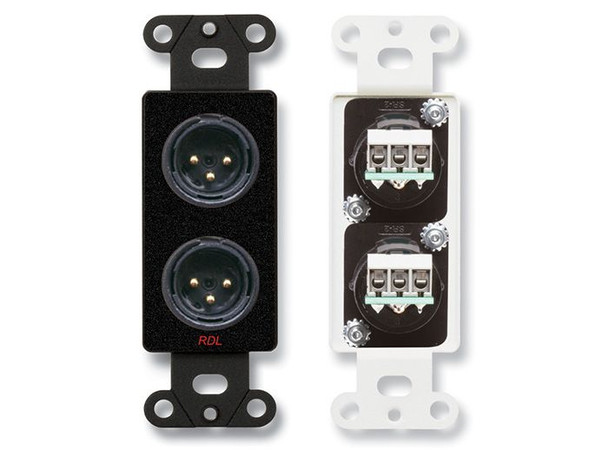 Radio Design Labs DB-XLR2MC Dual XLR 3-pin Male Jacks on D Plate - Solder type - Black (Custom Labeled)