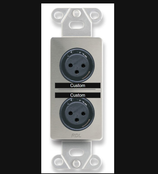 Radio Design Labs DS-XLR2FC Dual XLR 3-pin Female Jacks on D Plate - Solder type - Stainless Steel (Custom Labeled)