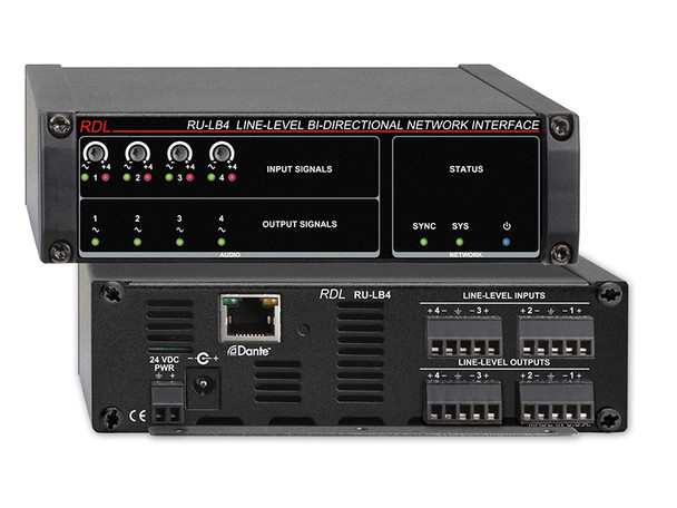 Radio Design Labs RU-LB4 Line-Level Bi-Directional Network Interface - 4 Balanced Line Inputs, Dante Input - 4 Balanced Line Outputs, Dante Output