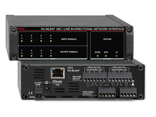 Radio Design Labs RU-MLB4P Mic/Line Bi-Directional Network Interface - 4 Swichable Mic or Line Inputs, Dante Input - 4 Balanced Line Outputs