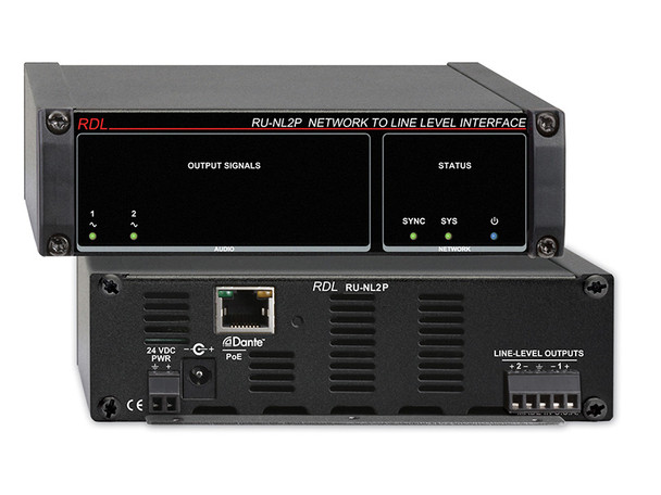 Radio Design Labs RU-NL2P Network to Line Level Interface - Dante Input - 2 Balanced Line Outputs - with PoE