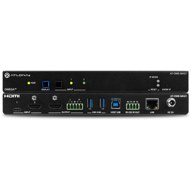 Atlona AT-OME-MH21-CP Omega 4K/UHD meeting hub with USB-C and HDMI inputs and HDMI output