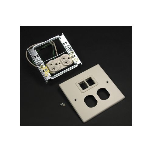 Wiremold G4047WT 4047 Two-Gang Cover One Duplex Receptacle Installed TrakJack Mini Adapter