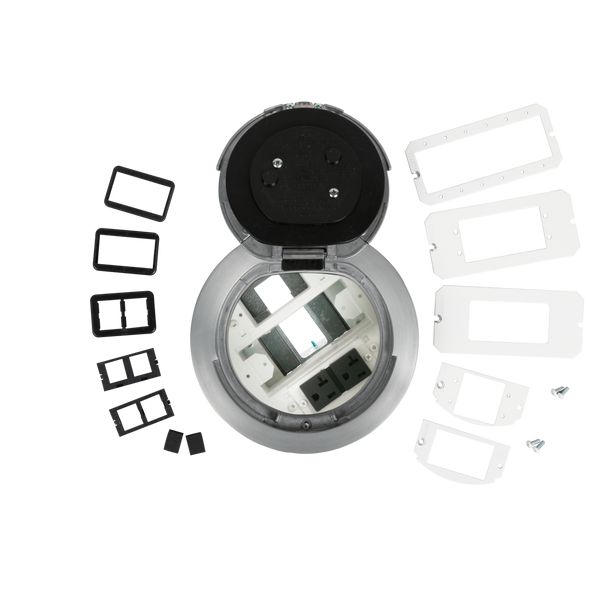 Wiremold 6AT2PAVAA 6in Prewired AV Poke-Thru Flush Style Assembled AA Brushed Aluminum