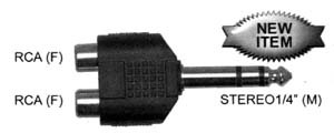 Hosa GPR-484 Adapter, Dual RCA to 1/4 in TRS