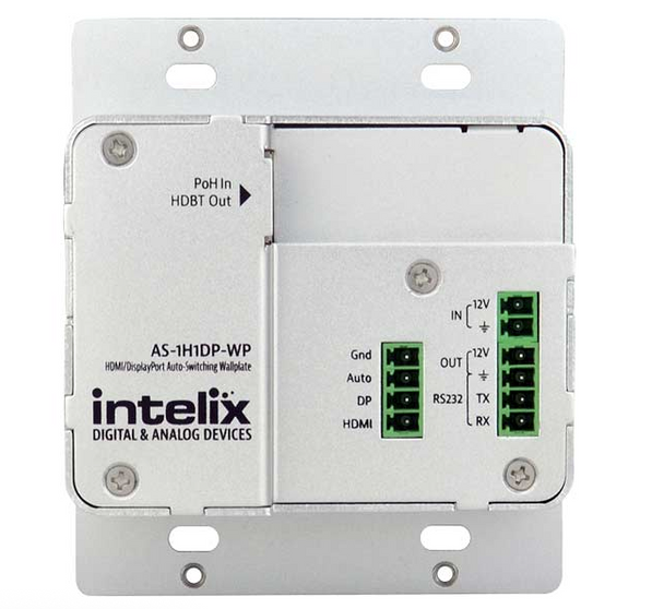 Liberty Cable AS-1H1DP-WP-B HDMI/DisplayPort Auto-Switching Wallplate w/ HDBaseT Output