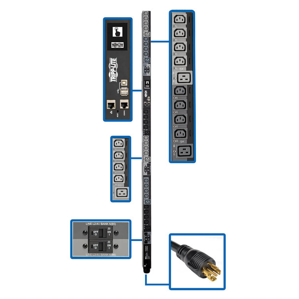 Tripp Lite PDU3XEVSR6L230B 3-Phase PDU Switched 17.3kW 240V 24 C13, 6 C19 L22-30P TAA