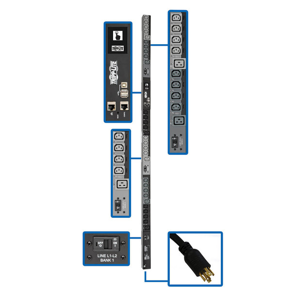 Tripp Lite PDU3EVSR6L2130 3-Phase PDU Switched 10kW 200/208/240V 24 C13,6 C19 L21-30P TAA