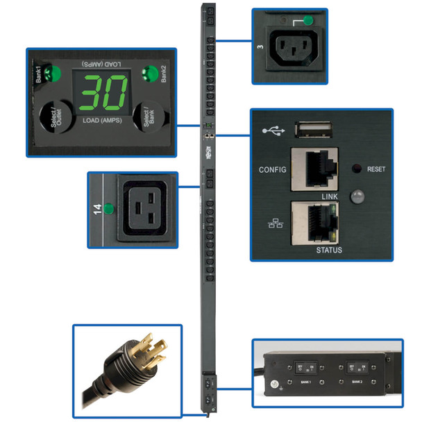 Tripp Lite PDUMVR30HVNETLX PDU Switched Outlet Monitoring 208/240V 20 C13 4 C19 LX Platform