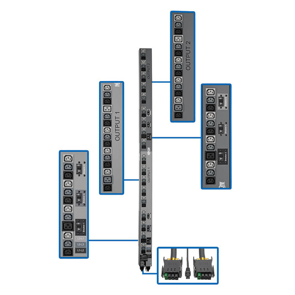 Tripp Lite PDU3V602D354B PDU 3-Phase Vertical Strip ATS 208V 17.3kW 48 C13, 6 C19 0URM