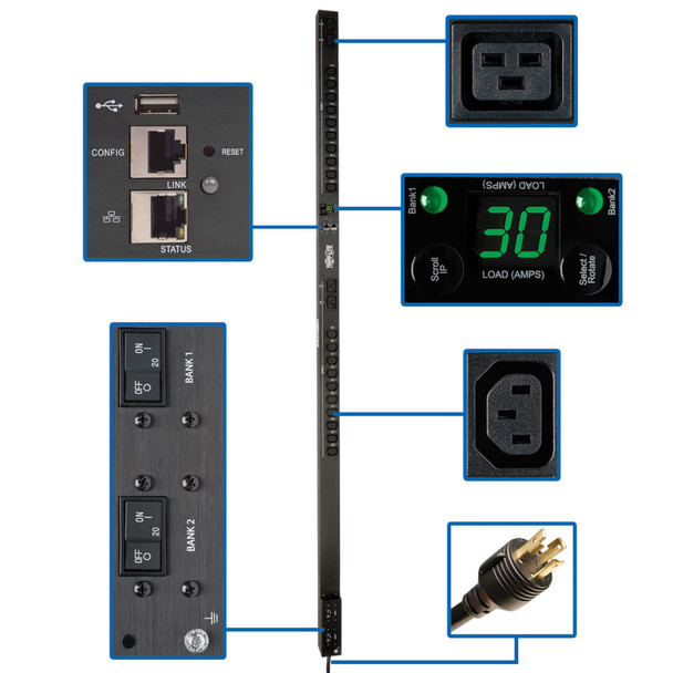 Tripp Lite PDUMV30HVNETLX PDU Switched 5/5.8kW 208/240V 20 C13 4 C19 LX Platform 0URM TAA
