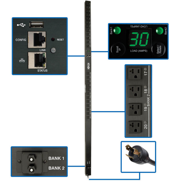 Tripp Lite PDUMV30NETLX PDU Switched 2.9kW 120V 24 5-15/20R LX Platform Interface 0U TAA