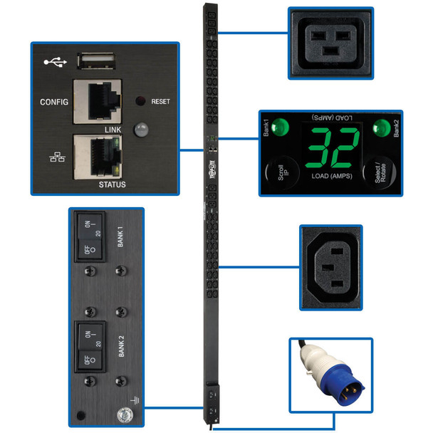Tripp Lite PDUMNV32HV2LX PDU Monitored 230V 32A 36 C13 6 C19 IEC 309 LX Interface 0URM