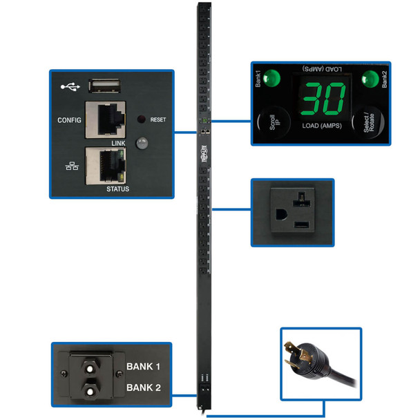 Tripp Lite PDUMNV30LX PDU Monitored 2.9kW 120V 24 5-15/20R 30A LX Platform 0URM TAA