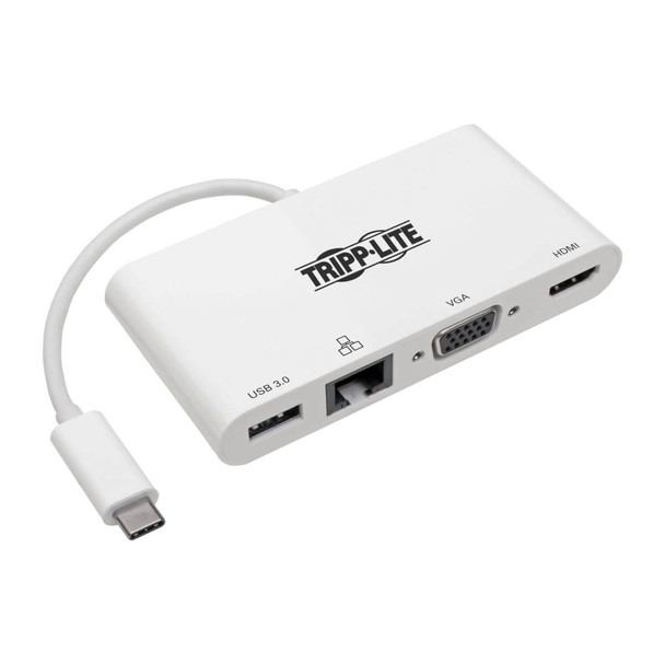 Tripp Lite U444-06N-HV4GU USB C Docking Station Adapter 4K HDMI VGA Gbe USB-A Hub White